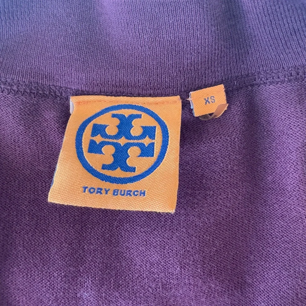Tory Burch Deep Wine Cardigan with Gold Accents